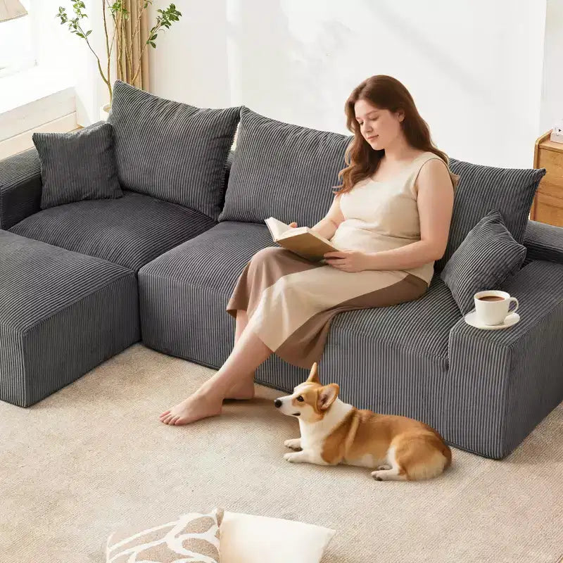 110'' Modular Sectional Sofa  L-Shaped Cloud Couch with Chaise, Deep Seat Chenille Sofa, No Assembly