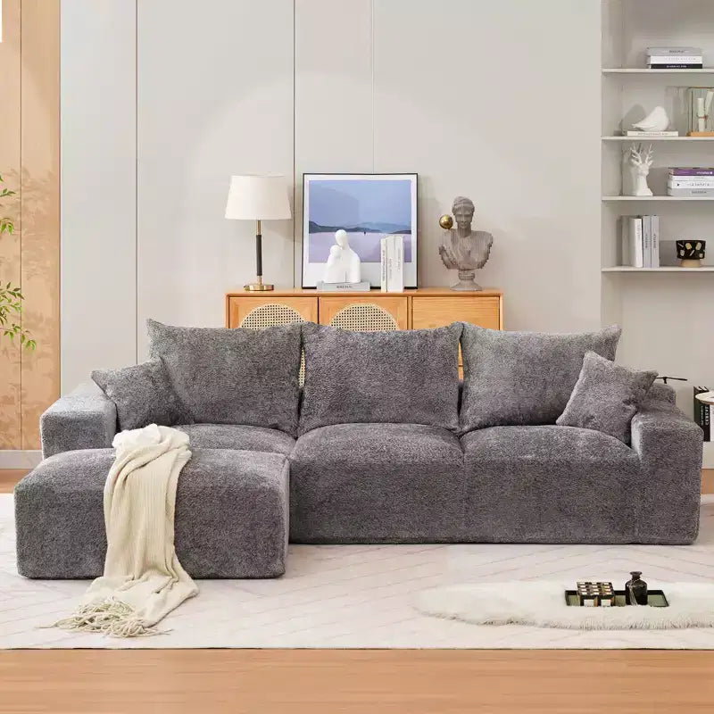 Canapé modulable 279 cm en forme de L avec méridienne, canapé nuage en chenille avec assise profonde, aucun assemblage requis