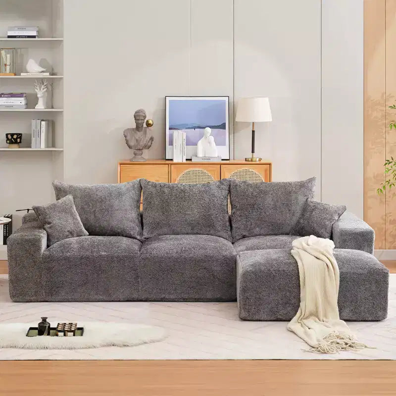 Canapé modulable 279 cm en forme de L avec méridienne, canapé nuage en chenille avec assise profonde, aucun assemblage requis