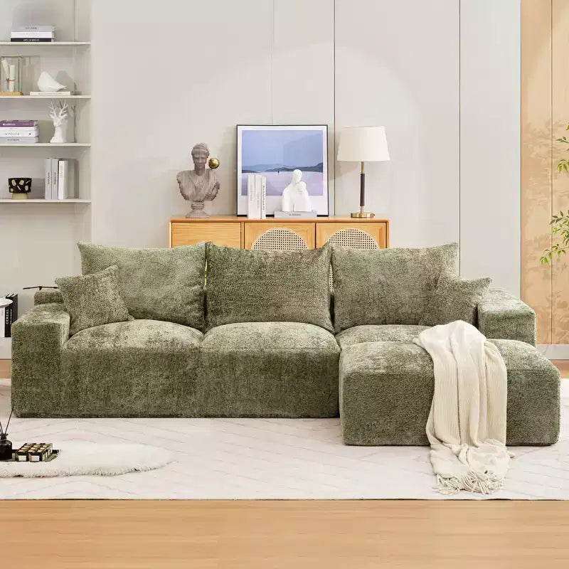 Canapé modulable 279 cm en forme de L avec méridienne, canapé nuage en chenille avec assise profonde, aucun assemblage requis