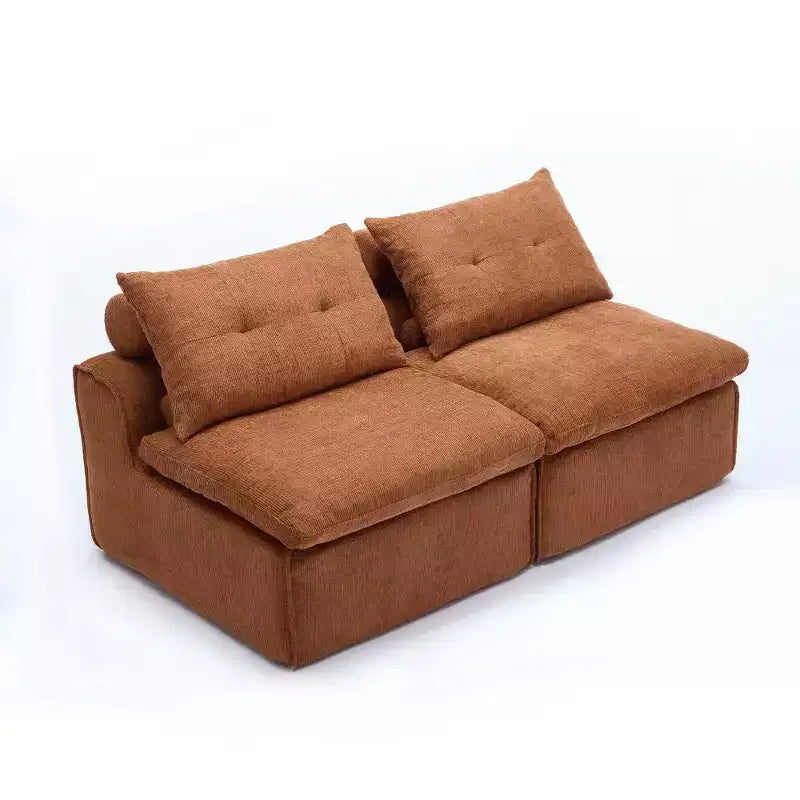 Zeus & Ruta Chenille Armrest-Free Upholstered 2-Seat Lounge Sofa Chair with Neck and Lumbar Pillows
