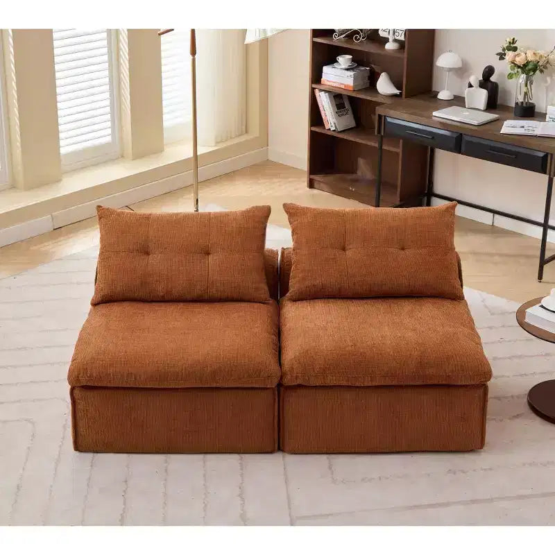 Zeus & Ruta Chenille Armrest-Free Upholstered 2-Seat Lounge Sofa Chair with Neck and Lumbar Pillows