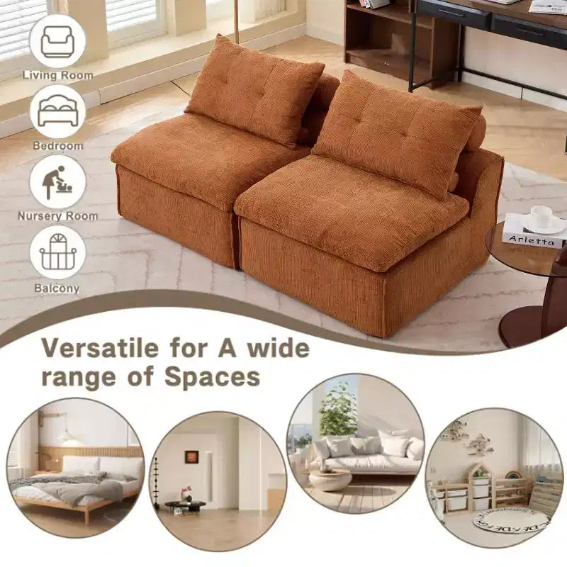 Zeus & Ruta Chenille Armrest-Free Upholstered 2-Seat Lounge Sofa Chair with Neck and Lumbar Pillows