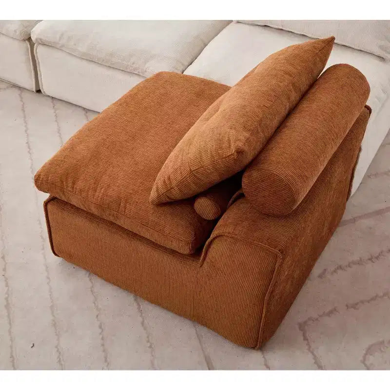 Zeus & Ruta Chenille Armrest-Free Upholstered 2-Seat Lounge Sofa Chair with Neck and Lumbar Pillows
