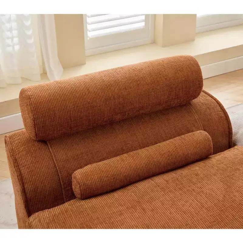 Zeus & Ruta Chenille Armrest-Free Upholstered 2-Seat Lounge Sofa Chair with Neck and Lumbar Pillows