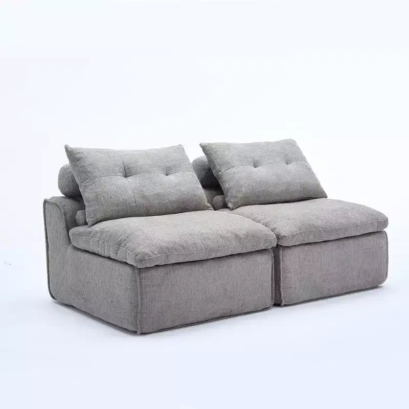 Zeus & Ruta Chenille Armrest-Free Upholstered 2-Seat Lounge Sofa Chair with Neck and Lumbar Pillows