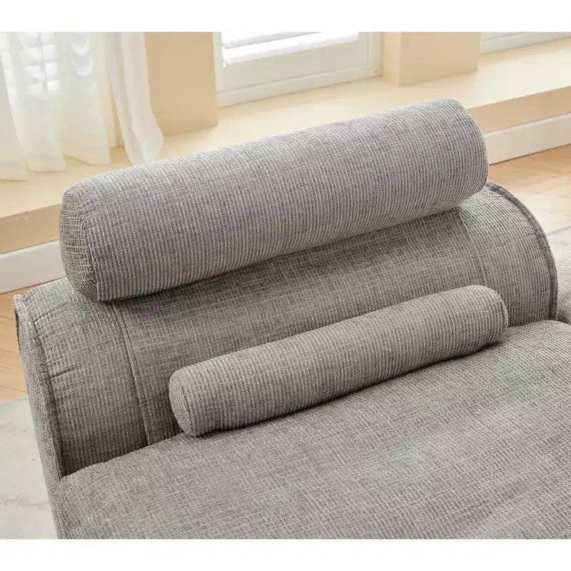 Zeus & Ruta Chenille Armrest-Free Upholstered 2-Seat Lounge Sofa Chair with Neck and Lumbar Pillows