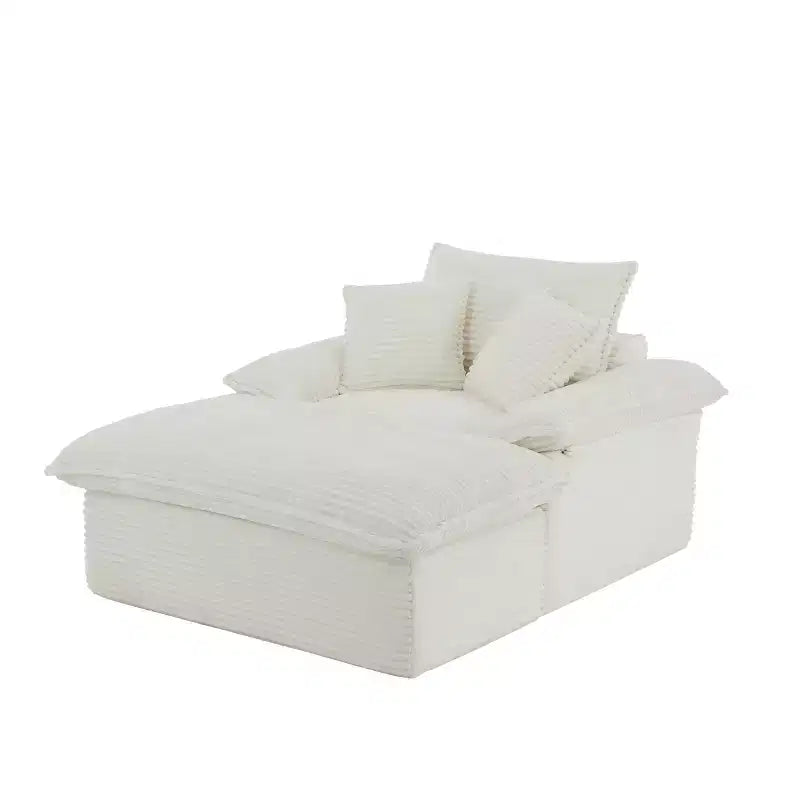 Pexfix 55 In. W Modern Cushioned Corduroy Single Seat Sofa With Pillows and Footrest Lounge Chair for Living Room Bedroom Apartment Office White