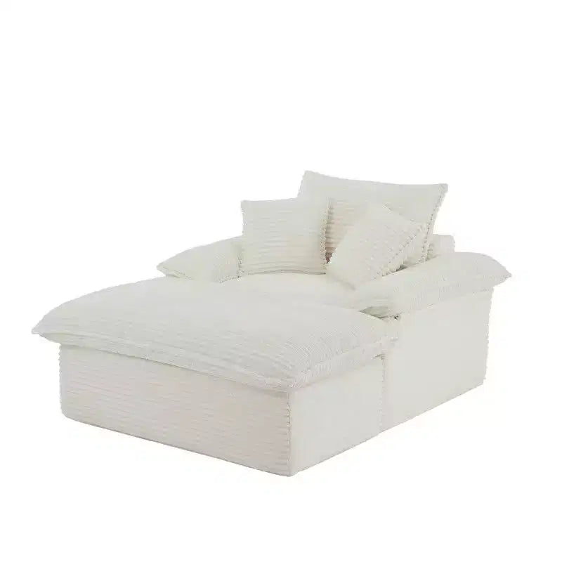 Pexfix 55 In. W Modern Cushioned Corduroy Single Seat Sofa With Pillows and Footrest Lounge Chair for Living Room Bedroom Apartment Office White