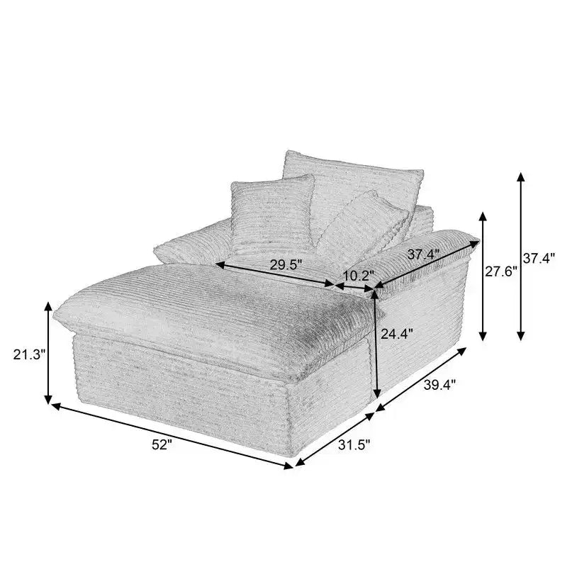 Pexfix 55 In. W Modern Cushioned Corduroy Single Seat Sofa With Pillows and Footrest Lounge Chair for Living Room Bedroom Apartment Office White