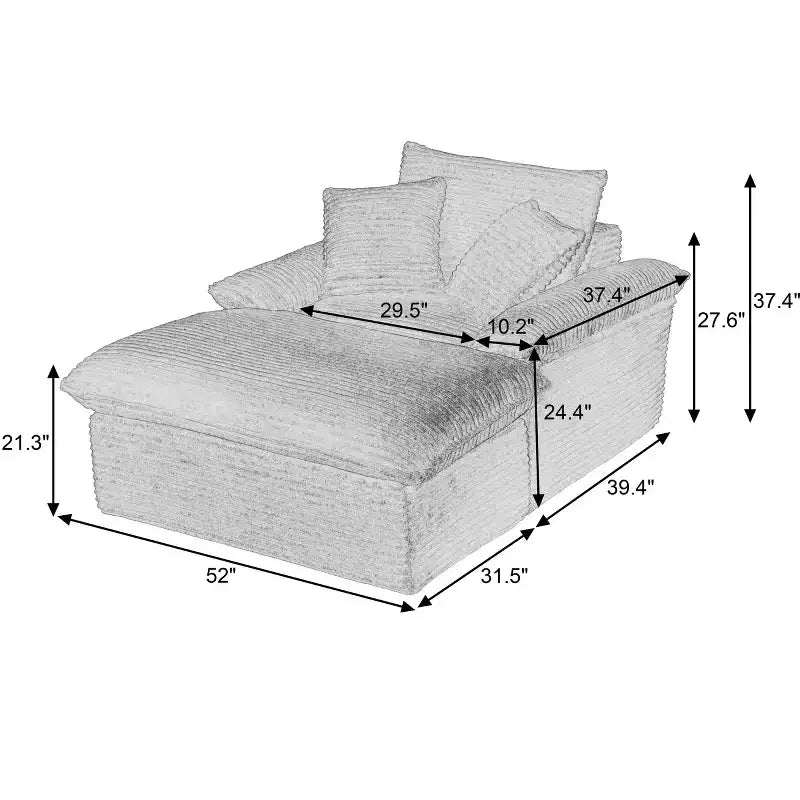 Pexfix 55 In. W Modern Cushioned Corduroy Single Seat Sofa With Pillows and Footrest Lounge Chair for Living Room Bedroom Apartment Office White