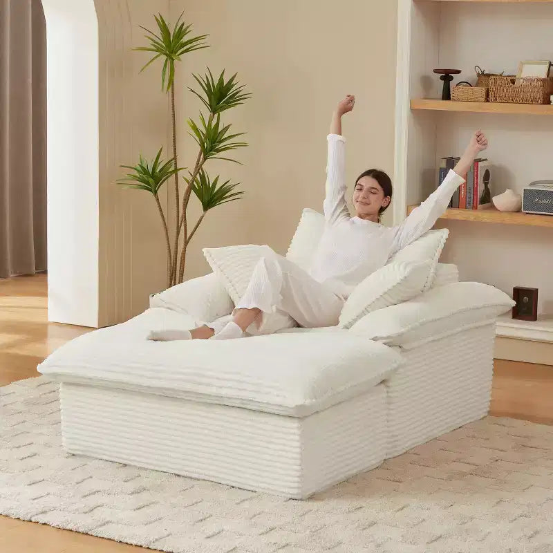 Pexfix 55 In. W Modern Cushioned Corduroy Single Seat Sofa With Pillows and Footrest Lounge Chair for Living Room Bedroom Apartment Office White