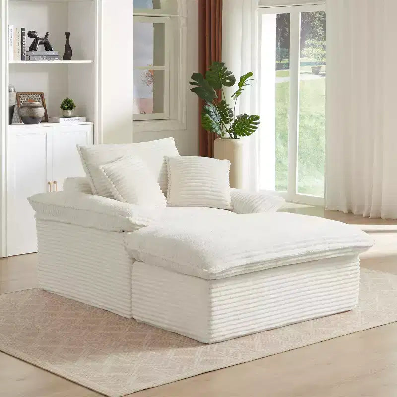 Pexfix 55 In. W Modern Cushioned Corduroy Single Seat Sofa With Pillows and Footrest Lounge Chair for Living Room Bedroom Apartment Office White