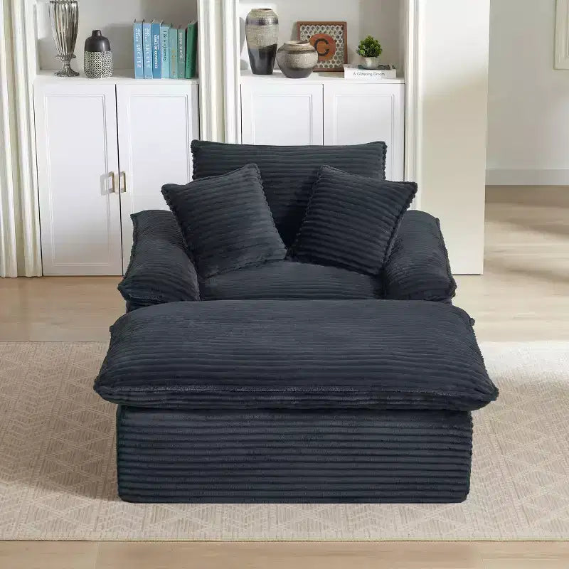 Pexfix 55 In. W Modern Cushioned Corduroy Single Seat Sofa With Pillows and Footrest Lounge Chair for Living Room Bedroom Apartment Office Dark Gray