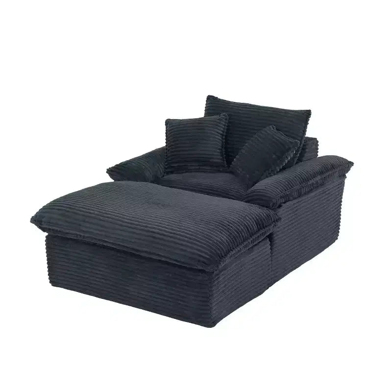 Pexfix 55 In. W Modern Cushioned Corduroy Single Seat Sofa With Pillows and Footrest Lounge Chair for Living Room Bedroom Apartment Office Dark Gray
