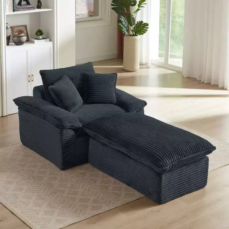 Pexfix 55 In. W Modern Cushioned Corduroy Single Seat Sofa With Pillows and Footrest Lounge Chair for Living Room Bedroom Apartment Office Dark Gray