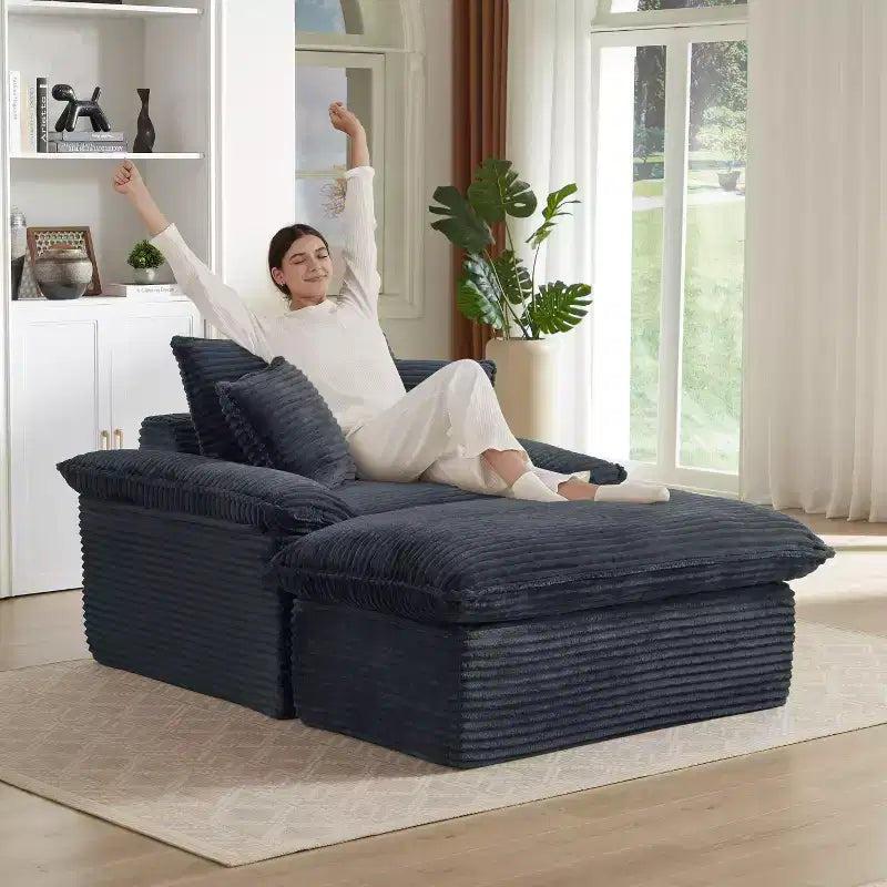 Pexfix 55 In. W Modern Cushioned Corduroy Single Seat Sofa With Pillows and Footrest Lounge Chair for Living Room Bedroom Apartment Office Dark Gray