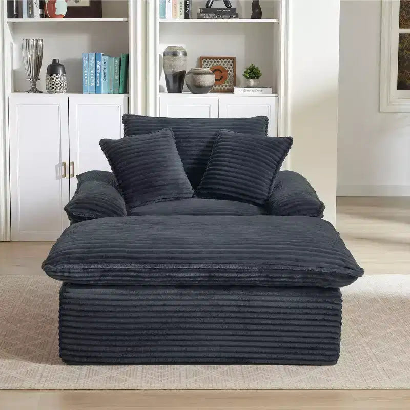 Pexfix 55 In. W Modern Cushioned Corduroy Single Seat Sofa With Pillows and Footrest Lounge Chair for Living Room Bedroom Apartment Office Dark Gray