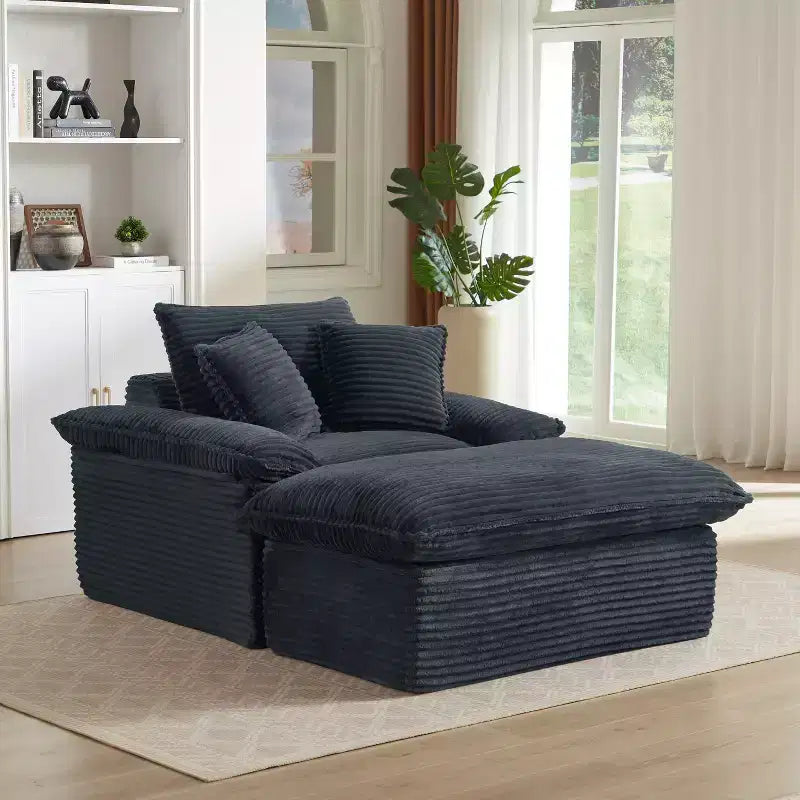 Pexfix 55 In. W Modern Cushioned Corduroy Single Seat Sofa With Pillows and Footrest Lounge Chair for Living Room Bedroom Apartment Office Dark Gray
