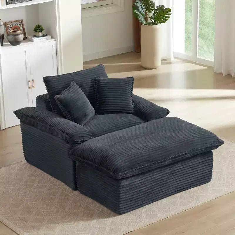 Pexfix 55 In. W Modern Cushioned Corduroy Single Seat Sofa With Pillows and Footrest Lounge Chair for Living Room Bedroom Apartment Office Dark Gray