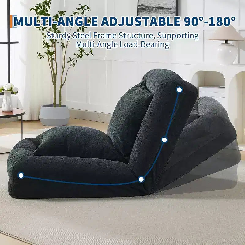 Human Dog Bed for Adult, Comfy Lazy Sofa Bed with 2 Pillows & 5 Adjustable Position, Chenille Upholstered Lounge Chair for Living Room Bedroom