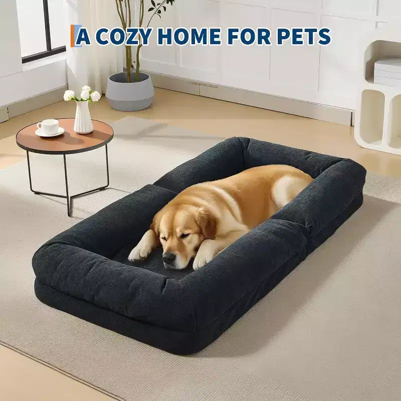 Human Dog Bed for Adult, Comfy Lazy Sofa Bed with 2 Pillows & 5 Adjustable Position, Chenille Upholstered Lounge Chair for Living Room Bedroom