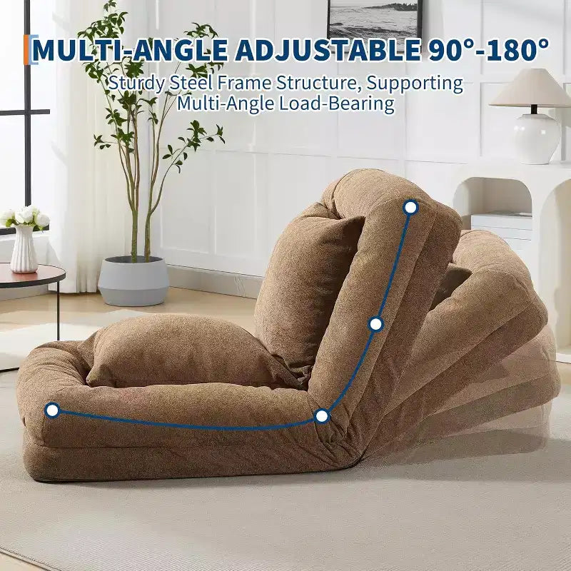 Human Dog Bed for Adult, Comfy Lazy Sofa Bed with 2 Pillows & 5 Adjustable Position, Chenille Upholstered Lounge Chair for Living Room Bedroom