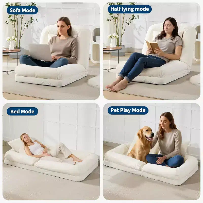 Human Dog Bed for Adult, Comfy Lazy Sofa Bed with 2 Pillows & 5 Adjustable Position, Chenille Upholstered Lounge Chair for Living Room Bedroom