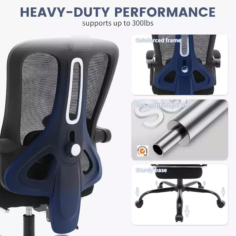 High Back Ergonomic Office Chair with Mesh Back, Retractable Footrest, Adjustable Headrest & Lumbar Support  Computer Desk Chair with Wheels