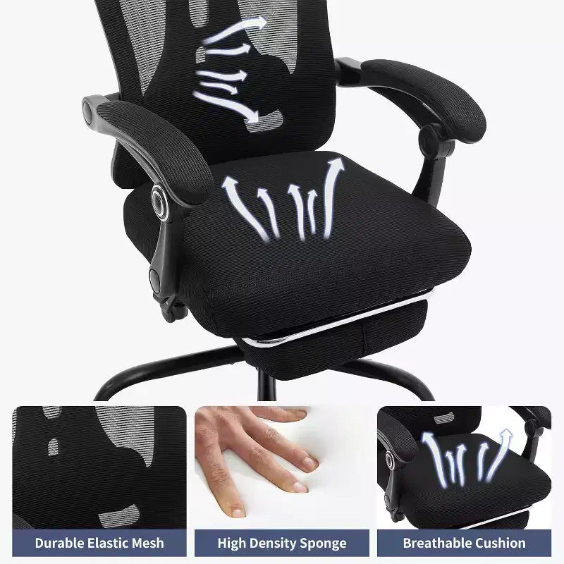 High Back Ergonomic Office Chair with Mesh Back, Retractable Footrest, Adjustable Headrest & Lumbar Support  Computer Desk Chair with Wheels