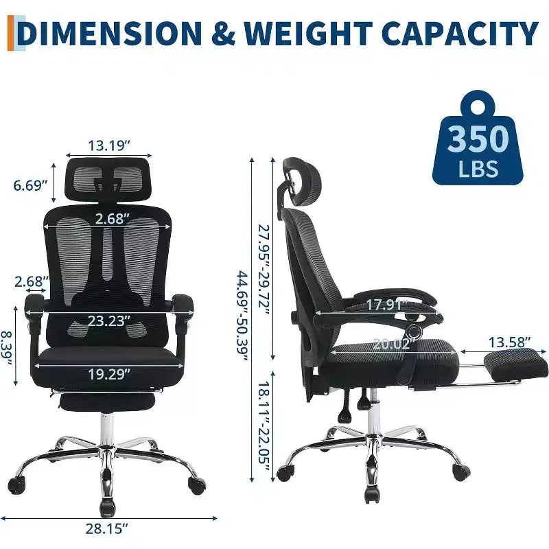 High Back Ergonomic Office Chair with Mesh Back, Retractable Footrest, Adjustable Headrest & Lumbar Support  Computer Desk Chair with Wheels