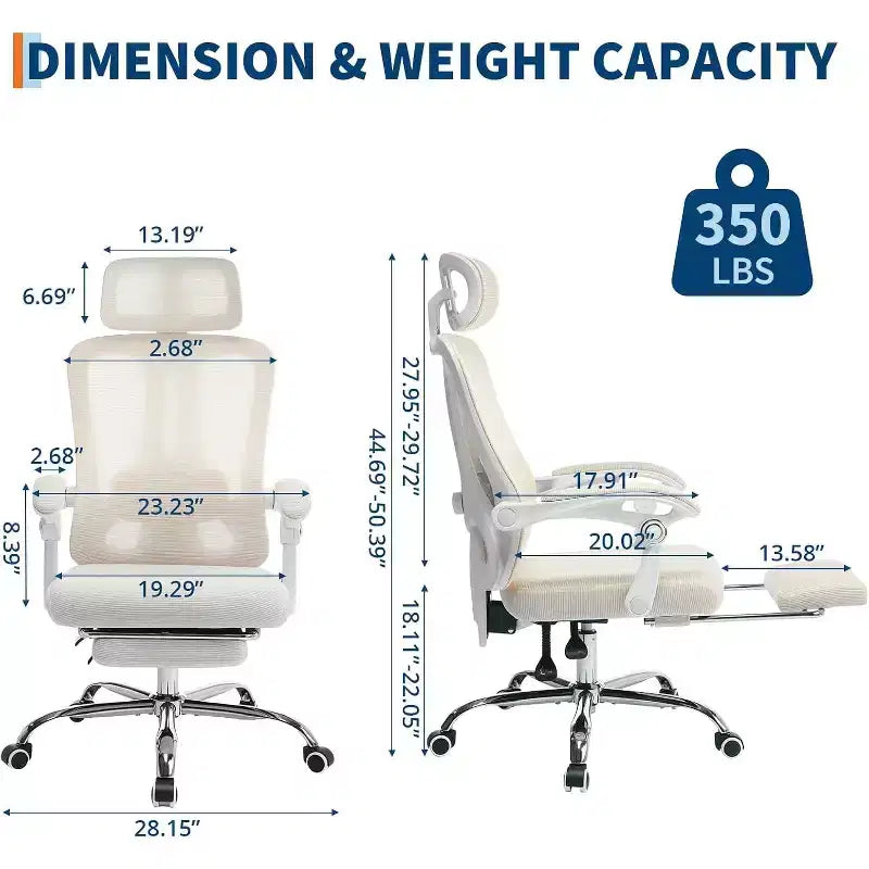 High Back Ergonomic Office Chair with Mesh Back, Retractable Footrest, Adjustable Headrest & Lumbar Support  Computer Desk Chair with Wheels