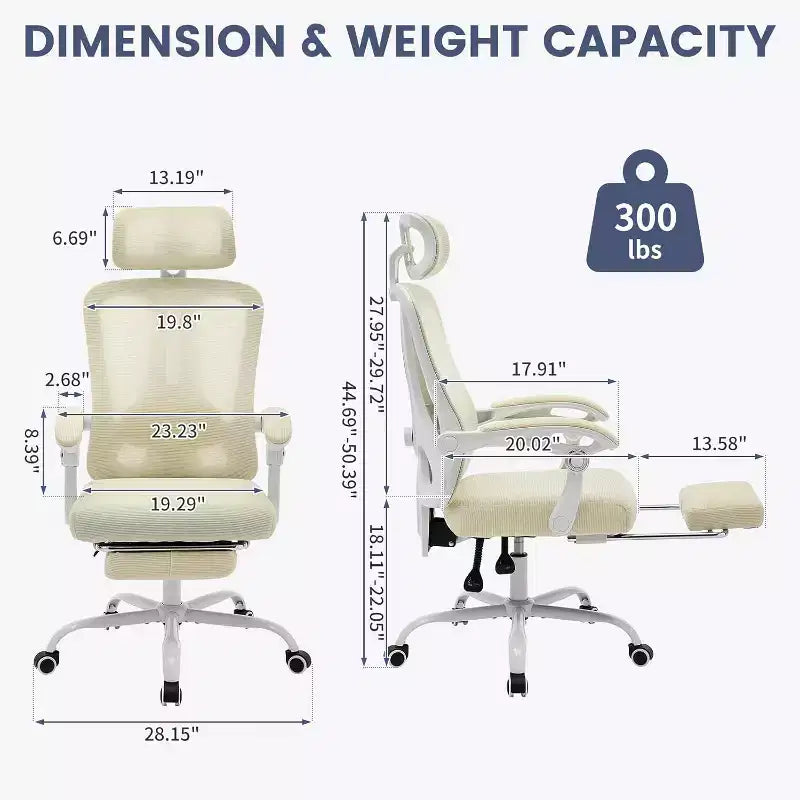 High Back Ergonomic Office Chair with Mesh Back, Retractable Footrest, Adjustable Headrest & Lumbar Support  Computer Desk Chair with Wheels