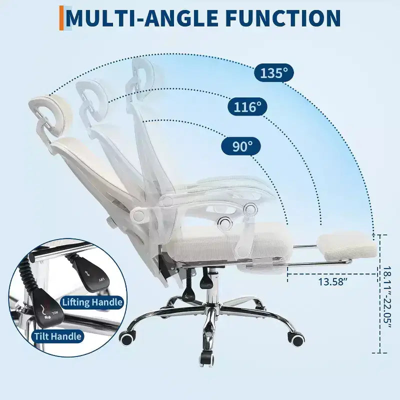 High Back Ergonomic Office Chair with Mesh Back, Retractable Footrest, Adjustable Headrest & Lumbar Support  Computer Desk Chair with Wheels