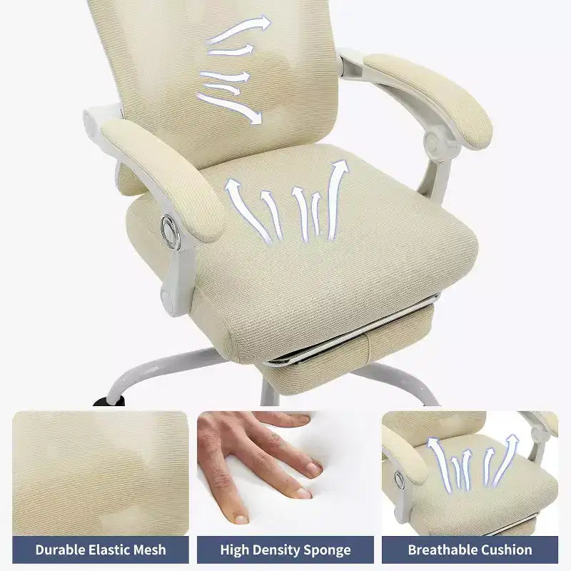 High Back Ergonomic Office Chair with Mesh Back, Retractable Footrest, Adjustable Headrest & Lumbar Support  Computer Desk Chair with Wheels