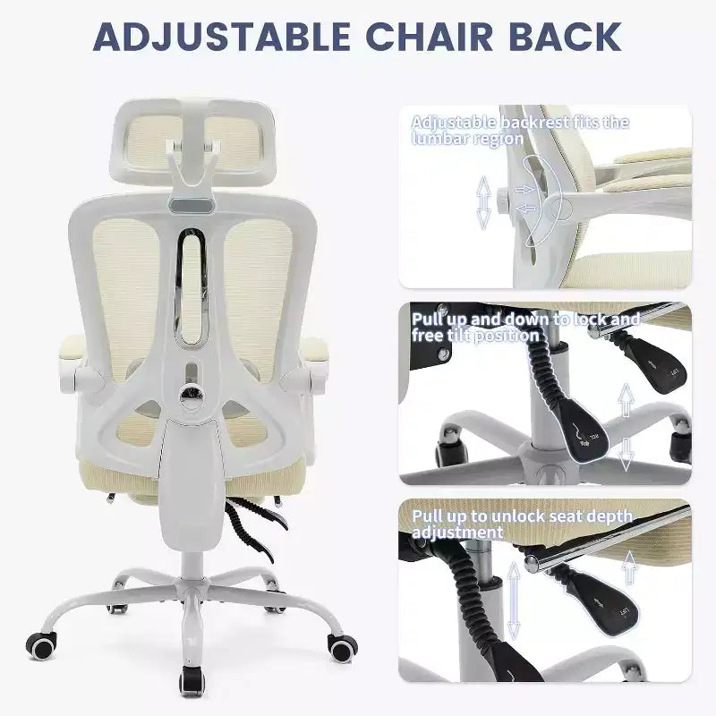 High Back Ergonomic Office Chair with Mesh Back, Retractable Footrest, Adjustable Headrest & Lumbar Support  Computer Desk Chair with Wheels