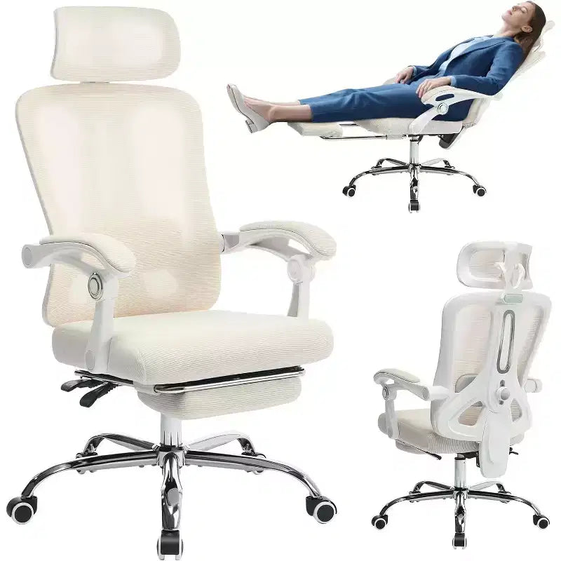 High Back Ergonomic Office Chair with Mesh Back, Retractable Footrest, Adjustable Headrest & Lumbar Support  Computer Desk Chair with Wheels