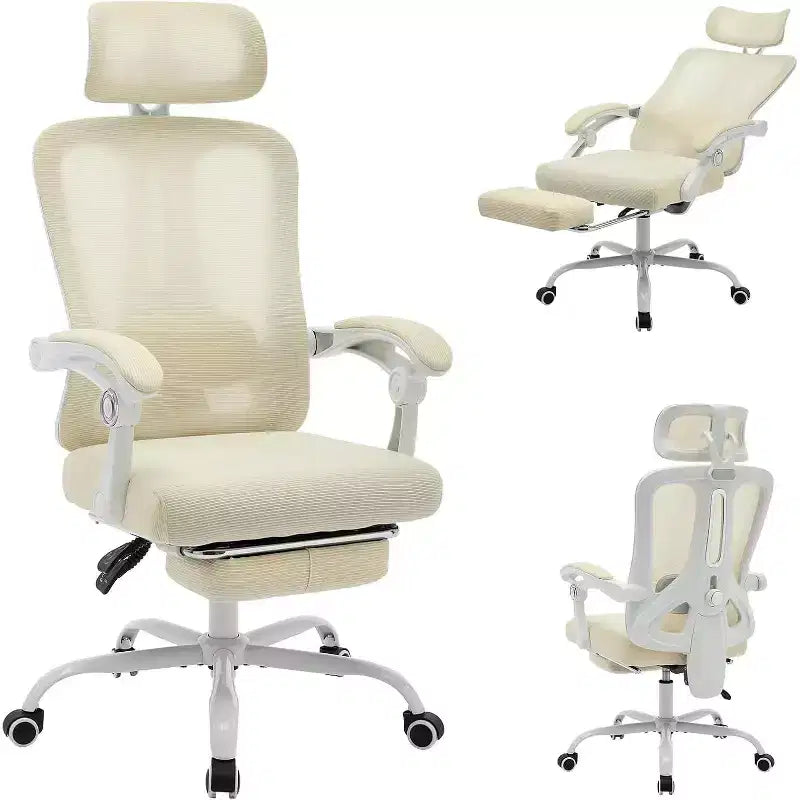 Chaise de bureau ergonomique à dossier haut avec dossier en maille, repose-pieds rétractable, appui-tête et support lombaire réglables, fauteuil de bureau avec roulettes
