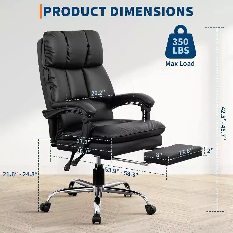 Office Desk Chair, PU Material, Adjustable headrest and Lumbar Support, Reversible armrests - for Home Office, Study or Workplace
