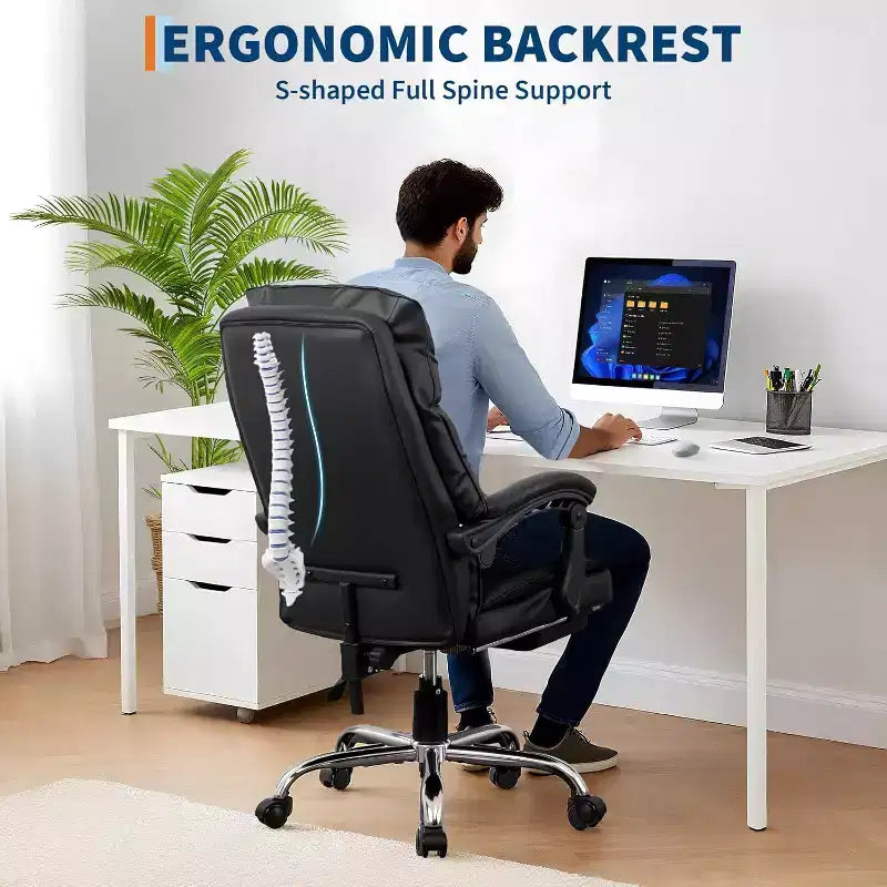 Office Desk Chair, PU Material, Adjustable headrest and Lumbar Support, Reversible armrests - for Home Office, Study or Workplace