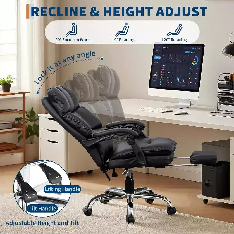 Office Desk Chair, PU Material, Adjustable headrest and Lumbar Support, Reversible armrests - for Home Office, Study or Workplace
