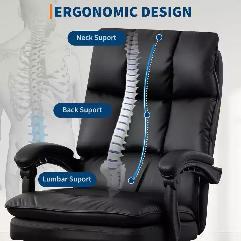 Office Desk Chair, PU Material, Adjustable headrest and Lumbar Support, Reversible armrests - for Home Office, Study or Workplace
