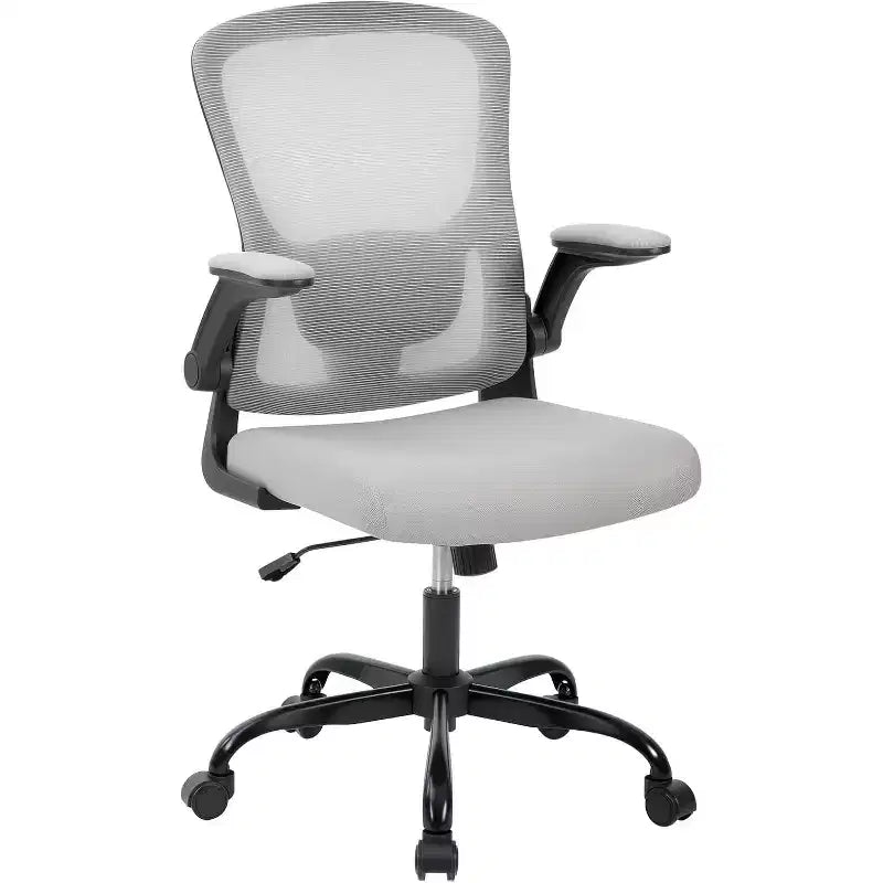 Premium Ergonomic High-Grey Mesh Office Chair - Adjustable Height, Flip-Up Armrests & Lumbar Support - Comfy Swivel Seat for Home, Gaming & Work