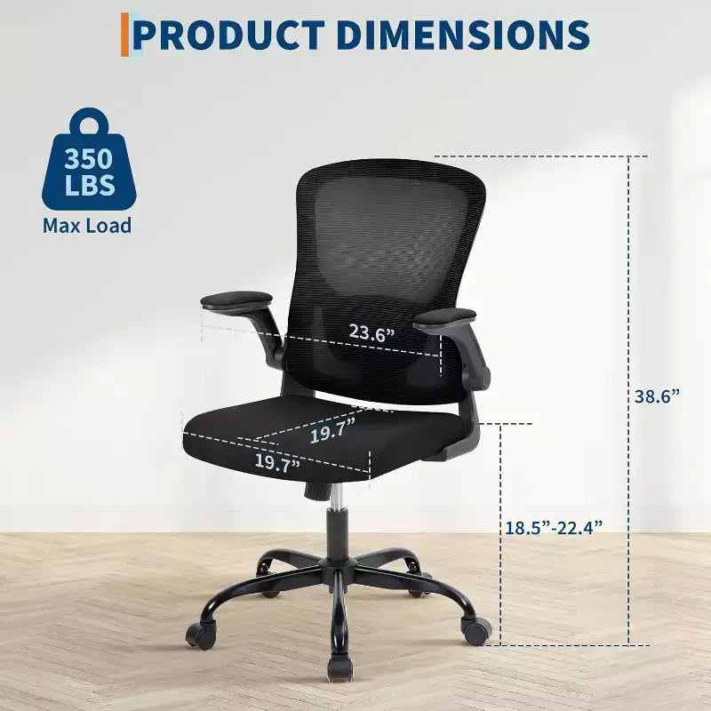 Premium Ergonomic High-Grey Mesh Office Chair - Adjustable Height, Flip-Up Armrests & Lumbar Support - Comfy Swivel Seat for Home, Gaming & Work