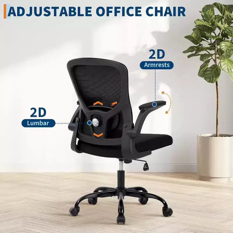 Premium Ergonomic High-Grey Mesh Office Chair - Adjustable Height, Flip-Up Armrests & Lumbar Support - Comfy Swivel Seat for Home, Gaming & Work