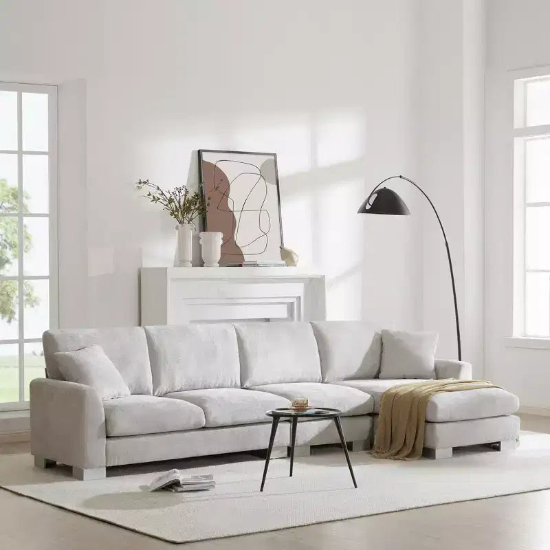 4 Seat Modular Convertible Sectional Sofa Set, Upholstered Sleeper Corner Couch, Deep-Seat Loveseat with Ottoman for Living Room, Office, Apartment