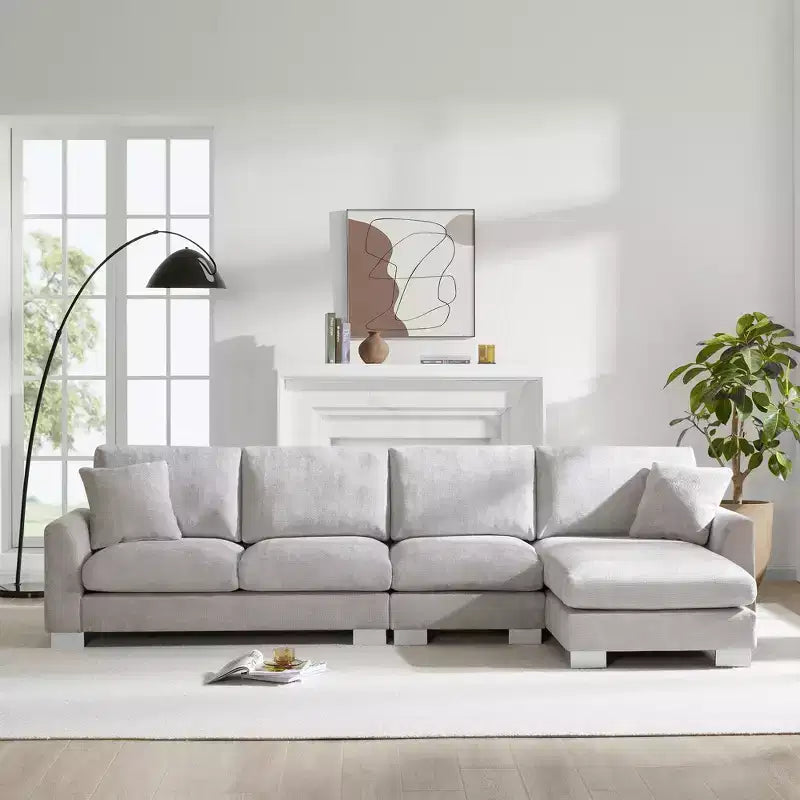 4 Seat Modular Convertible Sectional Sofa Set, Upholstered Sleeper Corner Couch, Deep-Seat Loveseat with Ottoman for Living Room, Office, Apartment