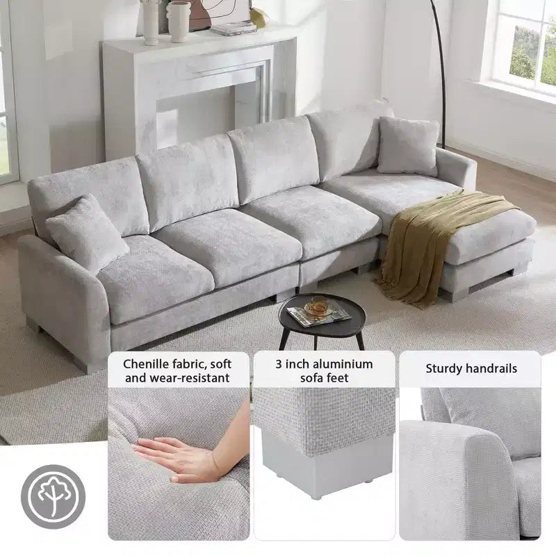 4 Seat Modular Convertible Sectional Sofa Set, Upholstered Sleeper Corner Couch, Deep-Seat Loveseat with Ottoman for Living Room, Office, Apartment