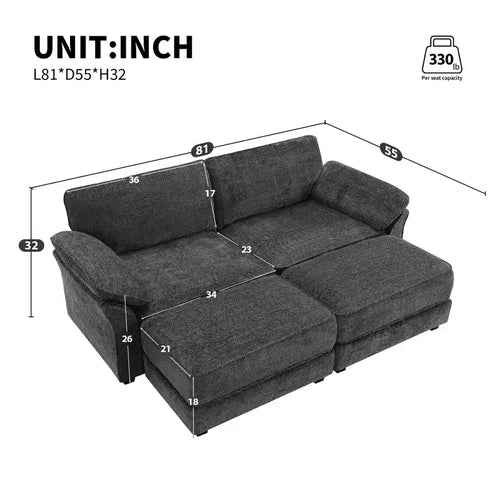 Juego de sofá seccional modular convertible de 4 plazas, sofá esquinero tapizado, diván de asiento profundo con otomana para sala de estar, oficina, apartamento