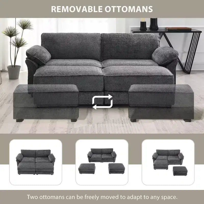 4 Seat Modular Convertible Sectional Sofa Set, Upholstered Sleeper Corner Couch, Deep-Seat Loveseat with Ottoman for Living Room, Office, Apartment